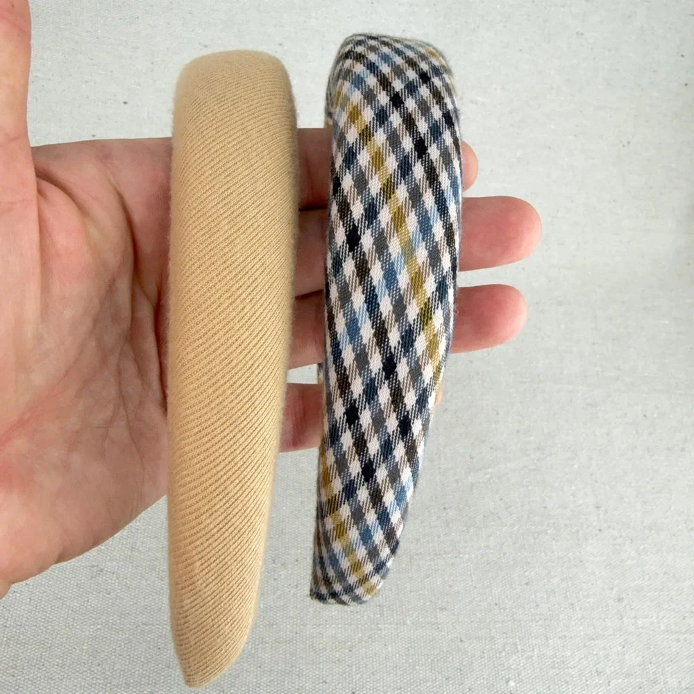 Set of 2 Padded Headbands Tan Twill & Plaid Multi Color Preppy Hair Accessories
